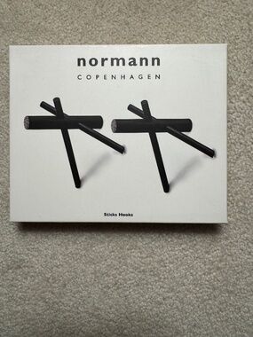 NIB Normann Copenhagen Wall Sticks Hooks - 2 pieces, Wood, Black, Danish Design